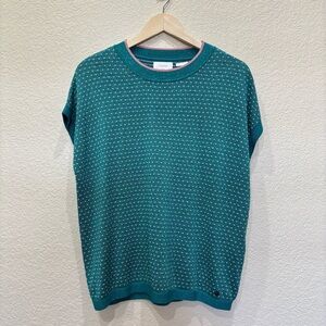 Anthropologie | Numph "Make An Entrance" Pullover Top Metallic Teal & Polka Dot
